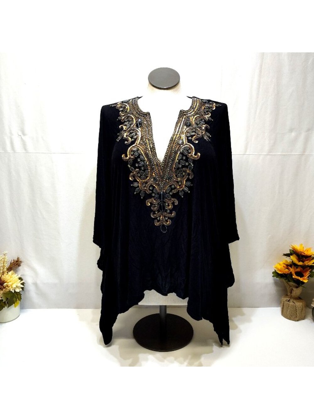 Kareenas Kaftan-Style Tunic Farasha Hand-Embellished Beadwork Draped Sleeves VGC